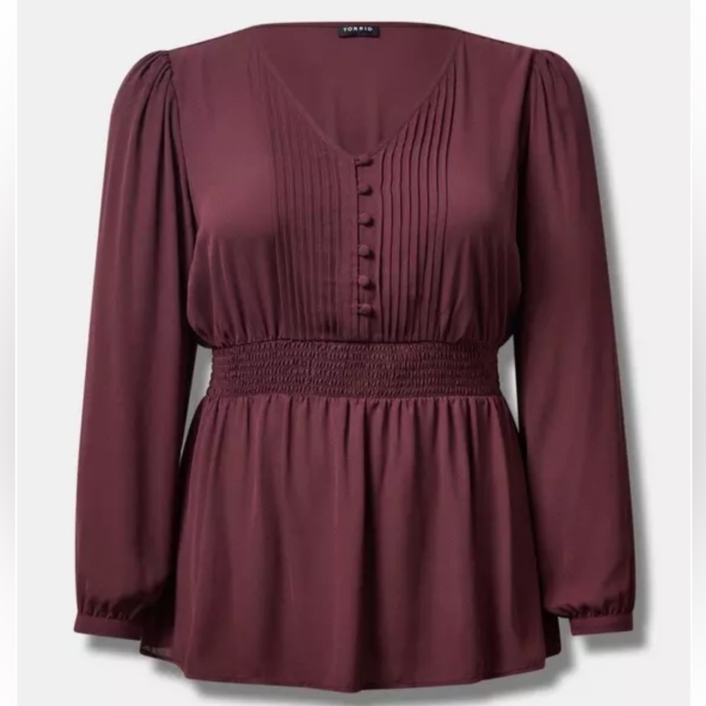 New! Torrid‎ sz 3 Sassafras Babydoll Georgette Pintuck Long Sleeve Blouse 3X